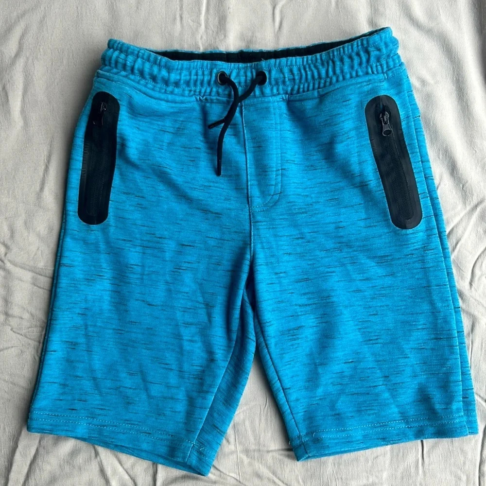Ocean Current Boys Blue w Zipper Pockets Tie Waist‎ Fleece Shorts Medium